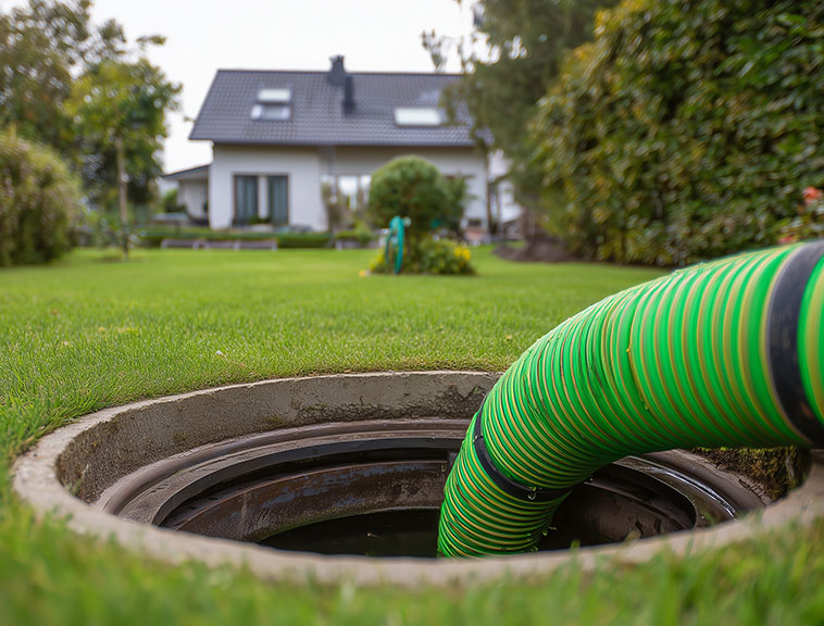 Bild eines geöffneten Sickerschachtes, der mit einem Hochdruckschlauch von den Verunreinigungen des Winters gereinigt wird (Foto: © TensorSpark, Adobe Stock)
